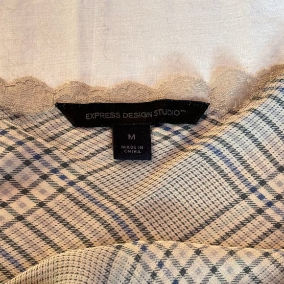 Sold! - Vintage Express Plaid Silk Lace Trim Cami Tank Top - Picture 3 of 4